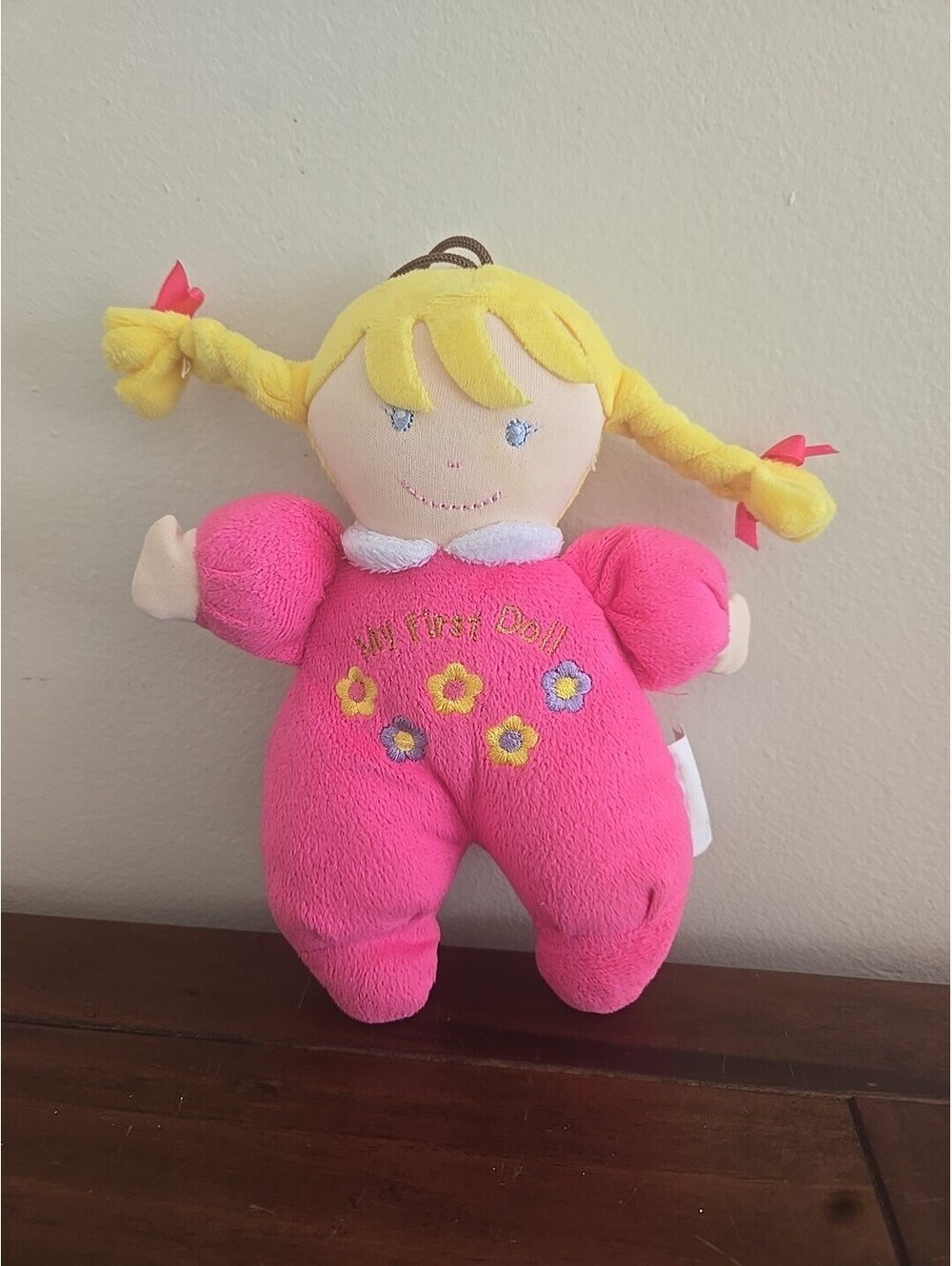 Stephan Baby My First Doll Soft Plush Rattle Blonde Hair Light Complexion Skin
